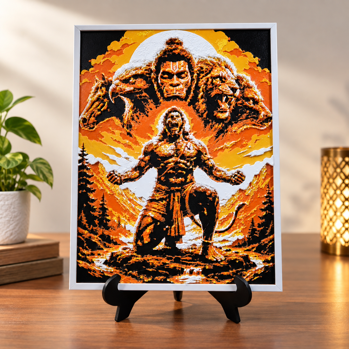 3D Printed Panchmukhi Hanuman Textured Frame with Stand