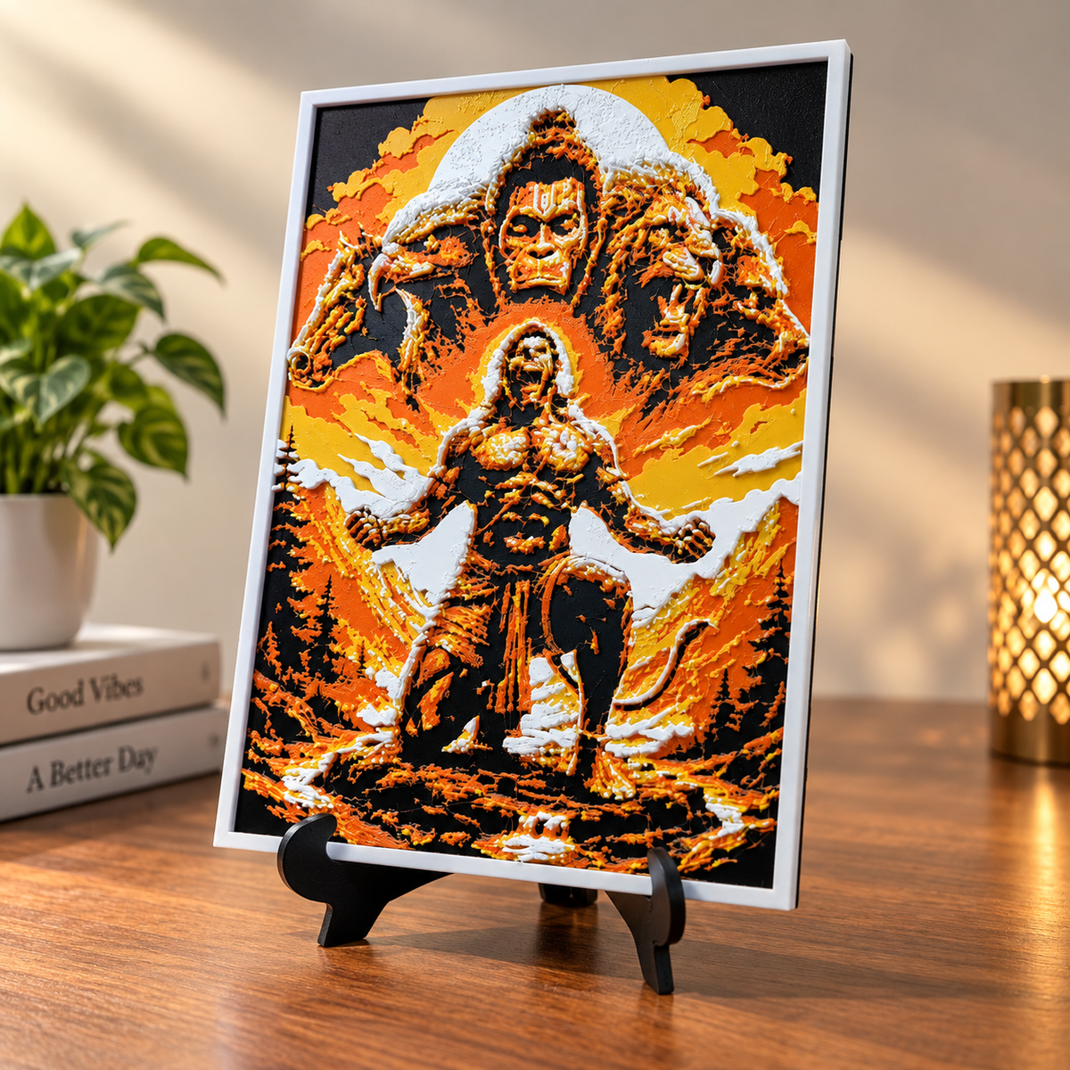 3D Printed Panchmukhi Hanuman Textured Frame with Stand
