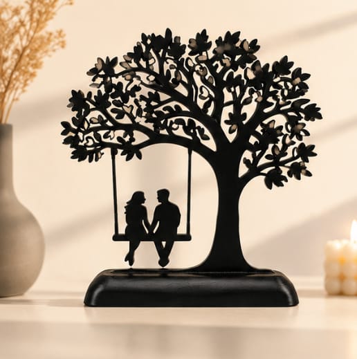 3D Printed Couple Swing Under Tree Decor – 20 cm | Romantic Table Decor