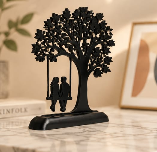3D Printed Couple Swing Under Tree Decor – 20 cm | Romantic Table Decor